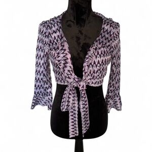 J.T.B. Purple Zigzag Retro Tie-Front Wrap Top